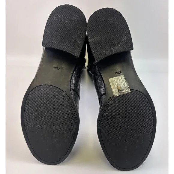 Michael Michael Kors Maisie Knee High Boot Black Leather Pebbled Gold Button 7.5 - Picture 14 of 15